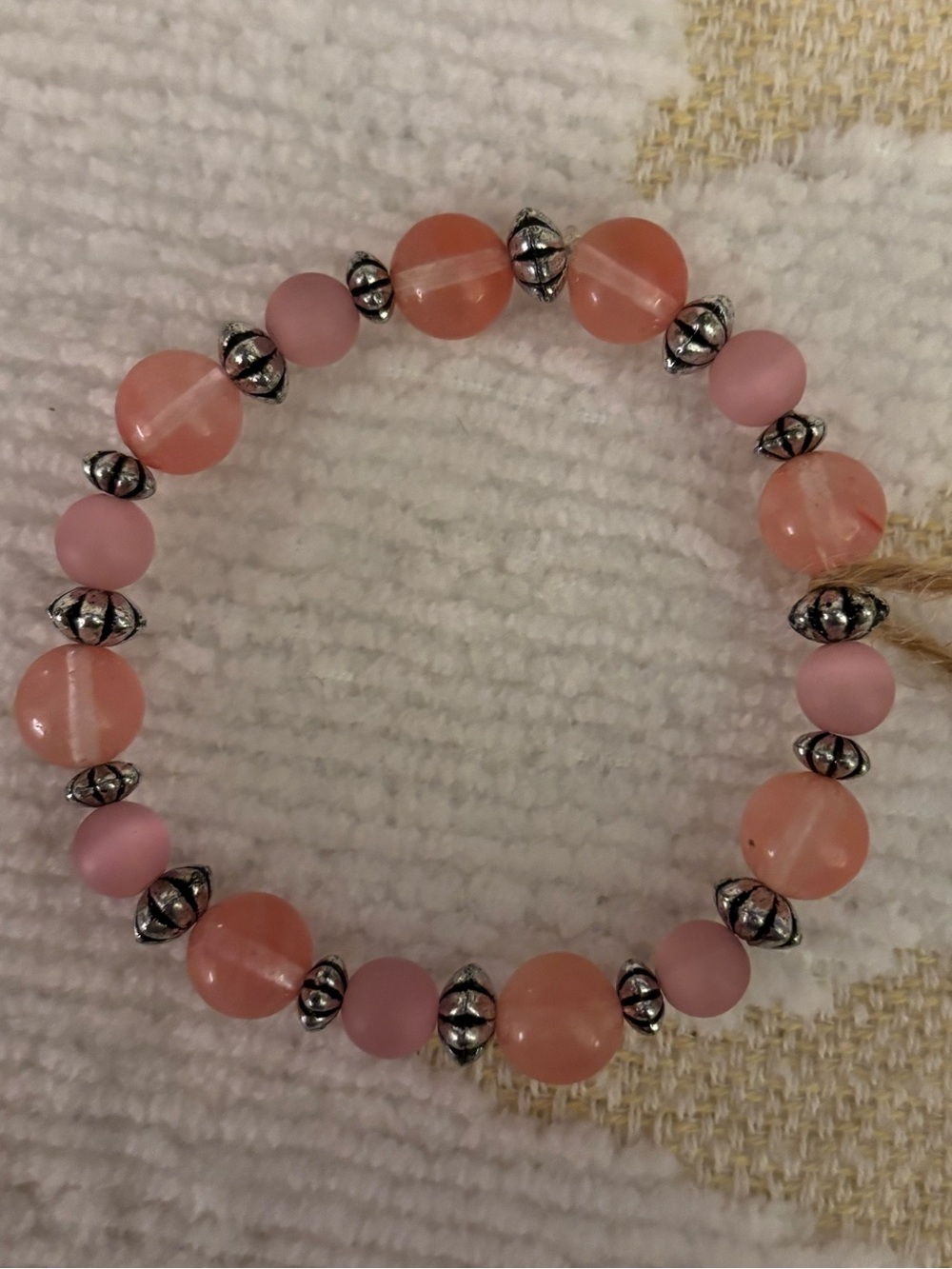 Pink Beaded Bracelet with Silver Accents